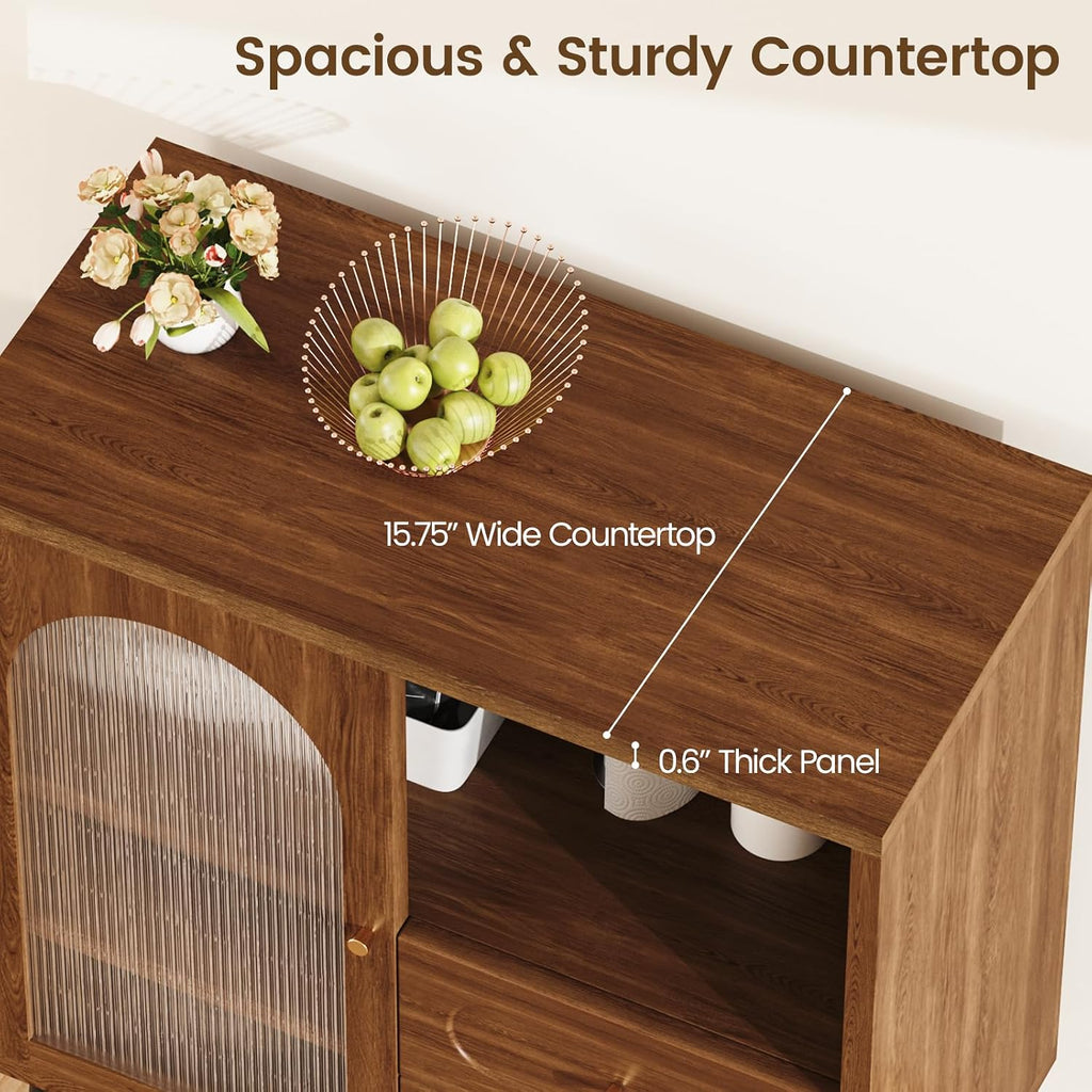 Wood Sideboard Cabinet - Slim Buffet Cabinet with Storage & Drawers | Modern Coffee Bar Cabinet, Small Narrow Accent