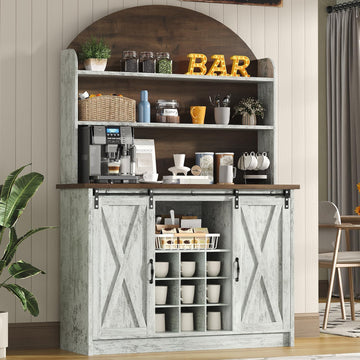 67-Inch Farmhouse Coffee Bar Cabinet with Storage, Grey