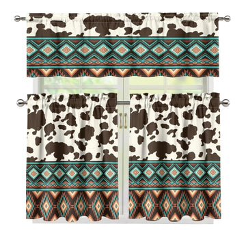 Western Cow Kitchen Cafe Valance Curtain for Medium Windows Rod Pocket Short Blackout Curtains Window Treatment