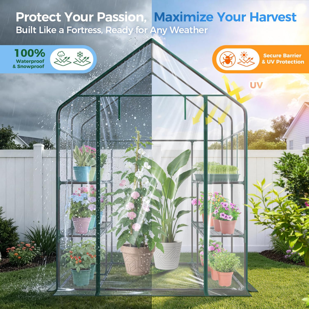 Plastic Greenhouse for Outdoors: Portable Walk in Plant Green House with Improved Transparent PVC Cover, 3 Tiers 12