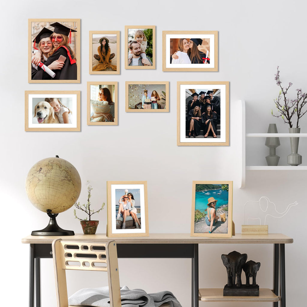 10 Pack Natural Picture Frames Collage Wall Decor for Mounting or Tabletop Display, Gallery Wall Frame Set with Two