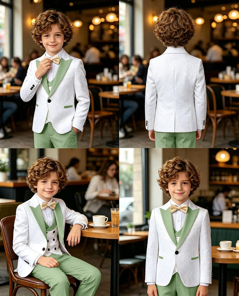 Suits for Boys Floral Jacquard Boys Tuxedo Suit 3 Piece Formal Dress