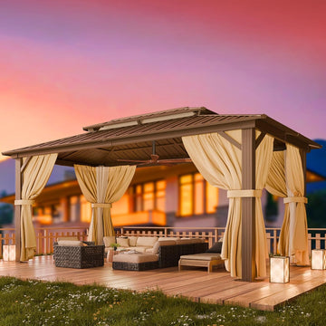 10x15 Hardtop Gazebo On Clearance with Heavy Duty Galvanized Steel Metal Roof - Brown