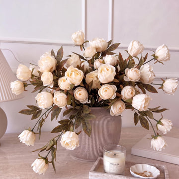 Faux Silk Peony Artificial Flowers Stem for Vase, 12 Pcs, Light