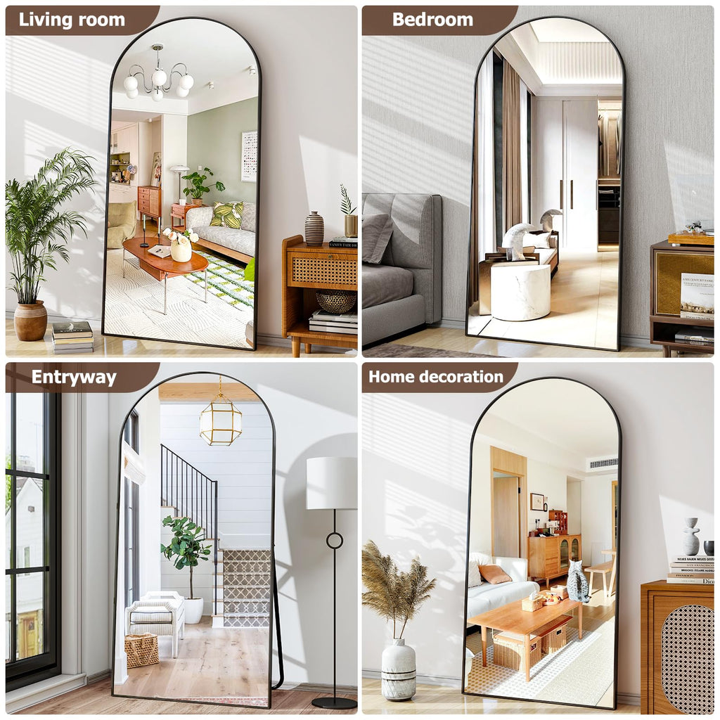 Oversized Full-Body Mirror, 77" x 38" Arched Full-Length Mirror, Black Metal Frame, Floor Mirror, Living/Dressing