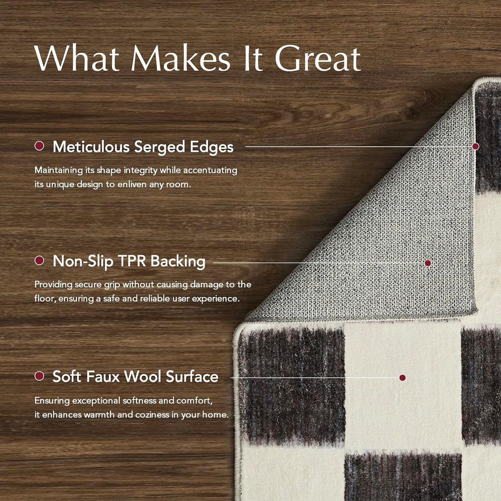 Checkered Plaid Area Rug 2x6, Soft Fuzzy Faux Wool Rugs Washable Anti Slip Rugs Long Runner Rug Carpet Bedroom Living