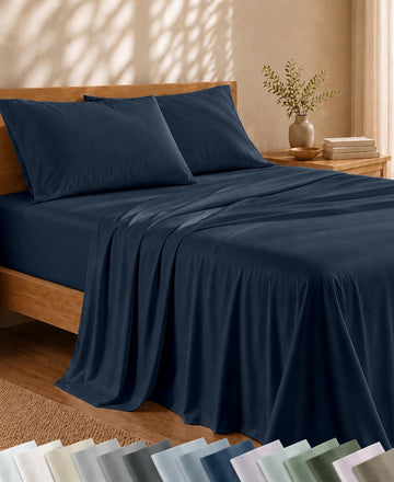 100% Viscose from Bamboo Sheets King Size, Navy Blue