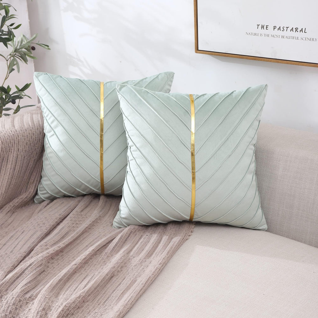 Velvet Throw Pillow Covers 22x22 Pack of 2 Gold Decor Mint Green