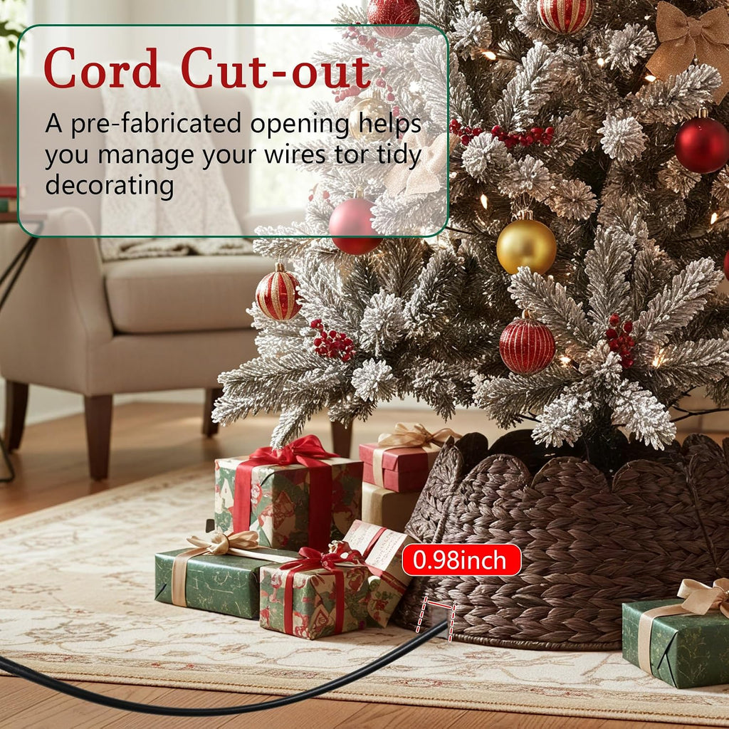 Christmas Tree Collar 27in, Large Round Tree Collar Hyacinth Handwoven with Scalloped Edge, Christmas Tree Collar