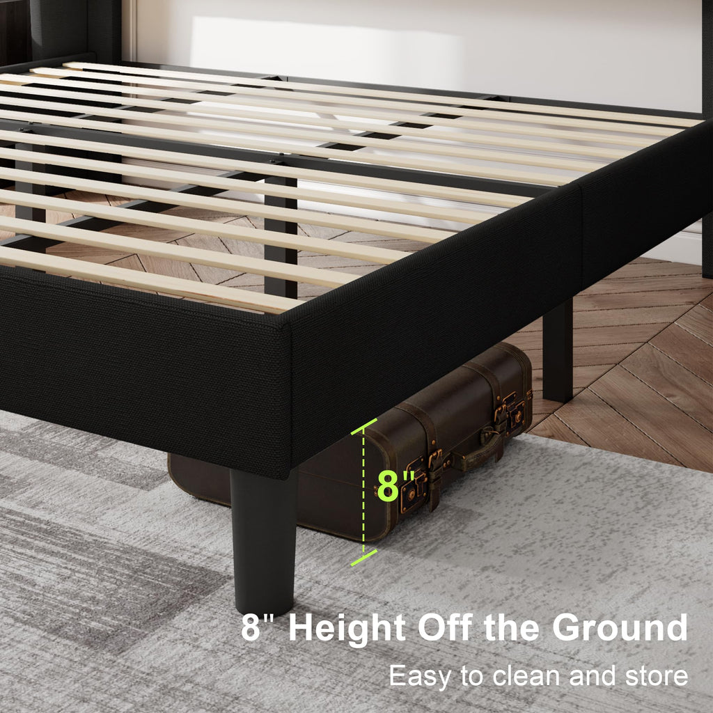King Size Bed Frame with Wingback Tufted Headboard, Upholstered Platform Bed Frame with Heavy Duty Wooden Slats