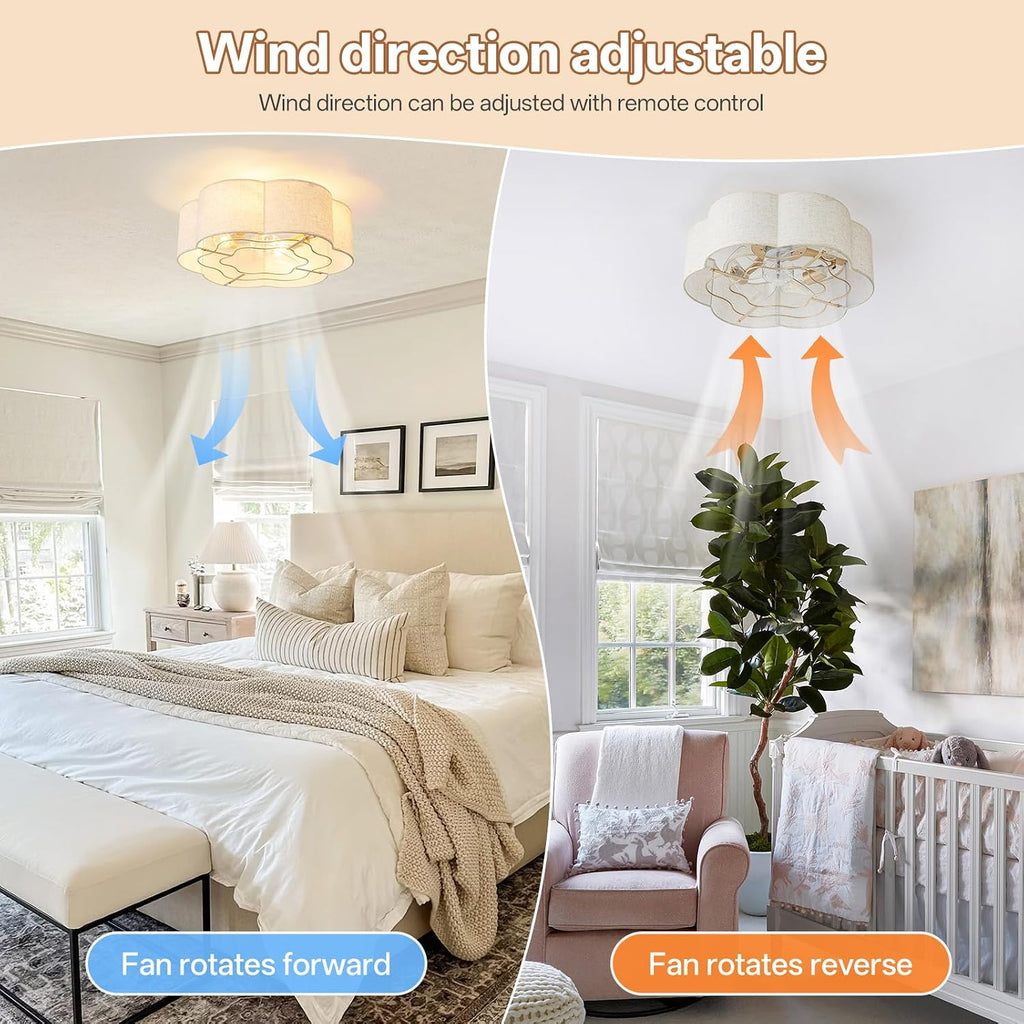 Caged Ceiling Fan with Lights, Flush Mount 20" Boho Ceiling Fans with Lights Remote Control, Low Profile - Beige