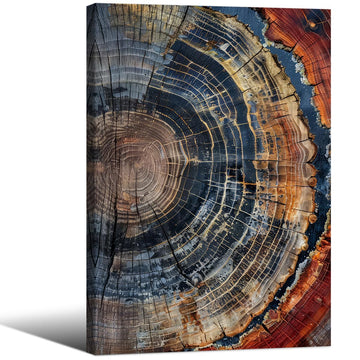 Vintage Trendy Abstract Tree Ring Wall Art Modern Colorful Nature Poster 24x36 inch Framed Minimalist Aesthetic
