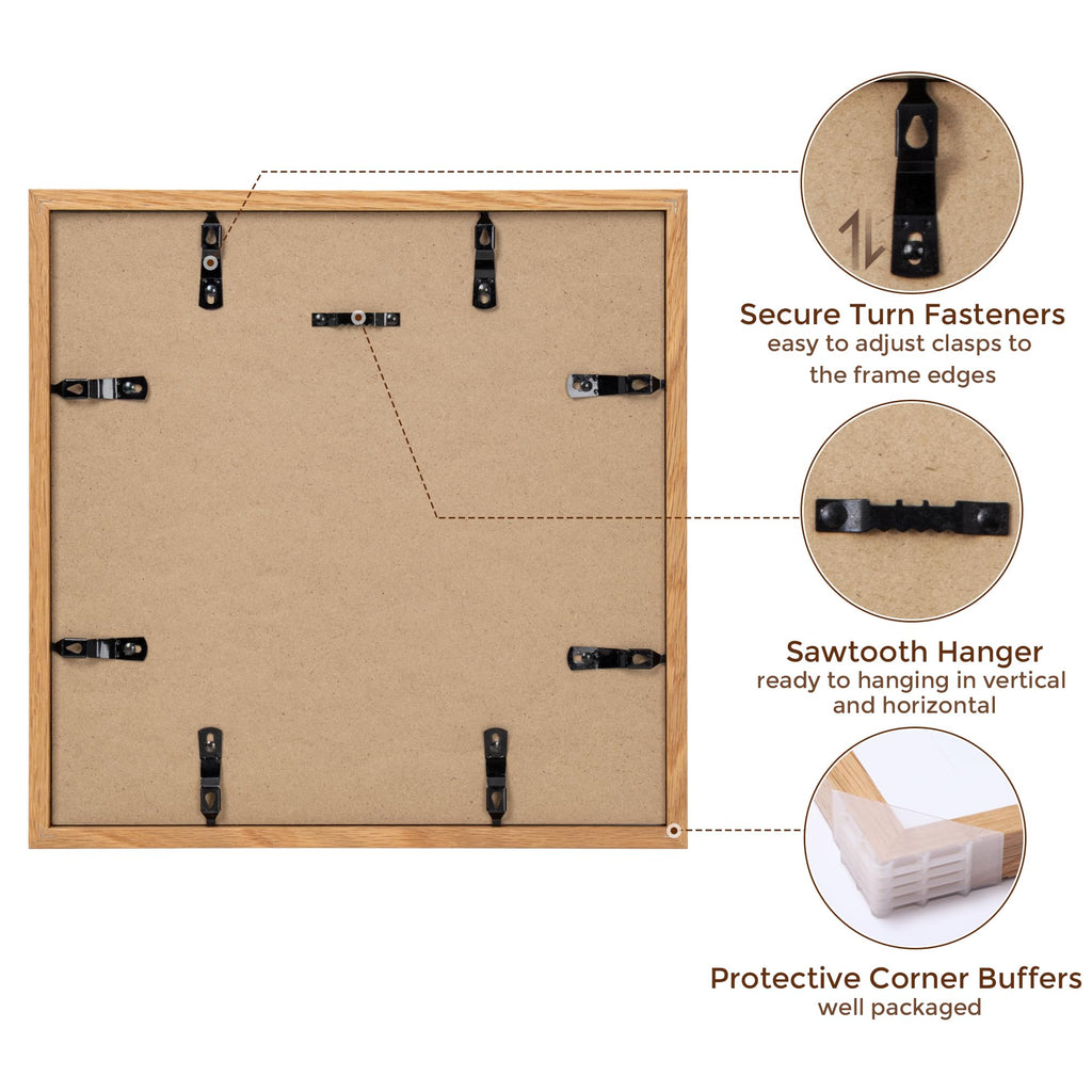 12x12 Picture Frame, Solid Oak Wood 12"x12" Photo Frame for Wall, 12 x 12 Frame Matted to 8 x 8, Square 12x12 Frame