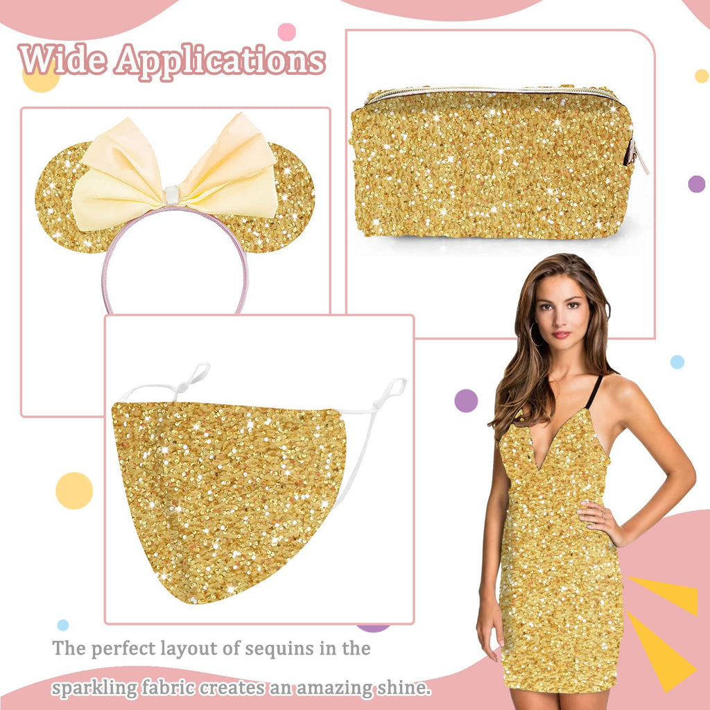 Gold Sequin Fabric 1 Yard Shiny Sequins Fabric by The Yard Velvet Material Fabric for Sewing Cloths Mesh Sequins