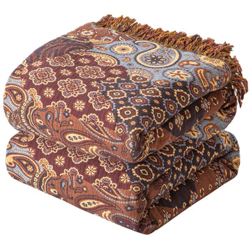 Boho Throw Blanket, 100% Cotton, Woven Paisley Pattern, 50"x60"