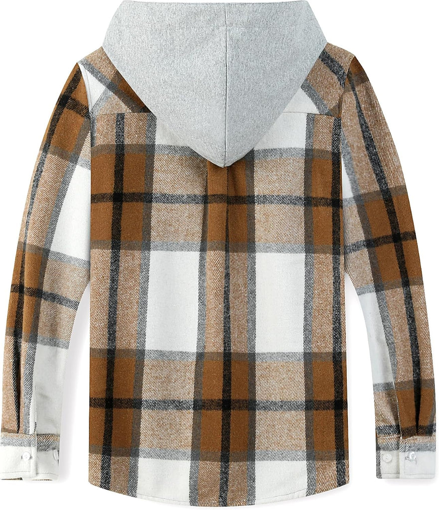 Boys Flannel Shirt Kids Plaid Hoodie Button Down Shirts