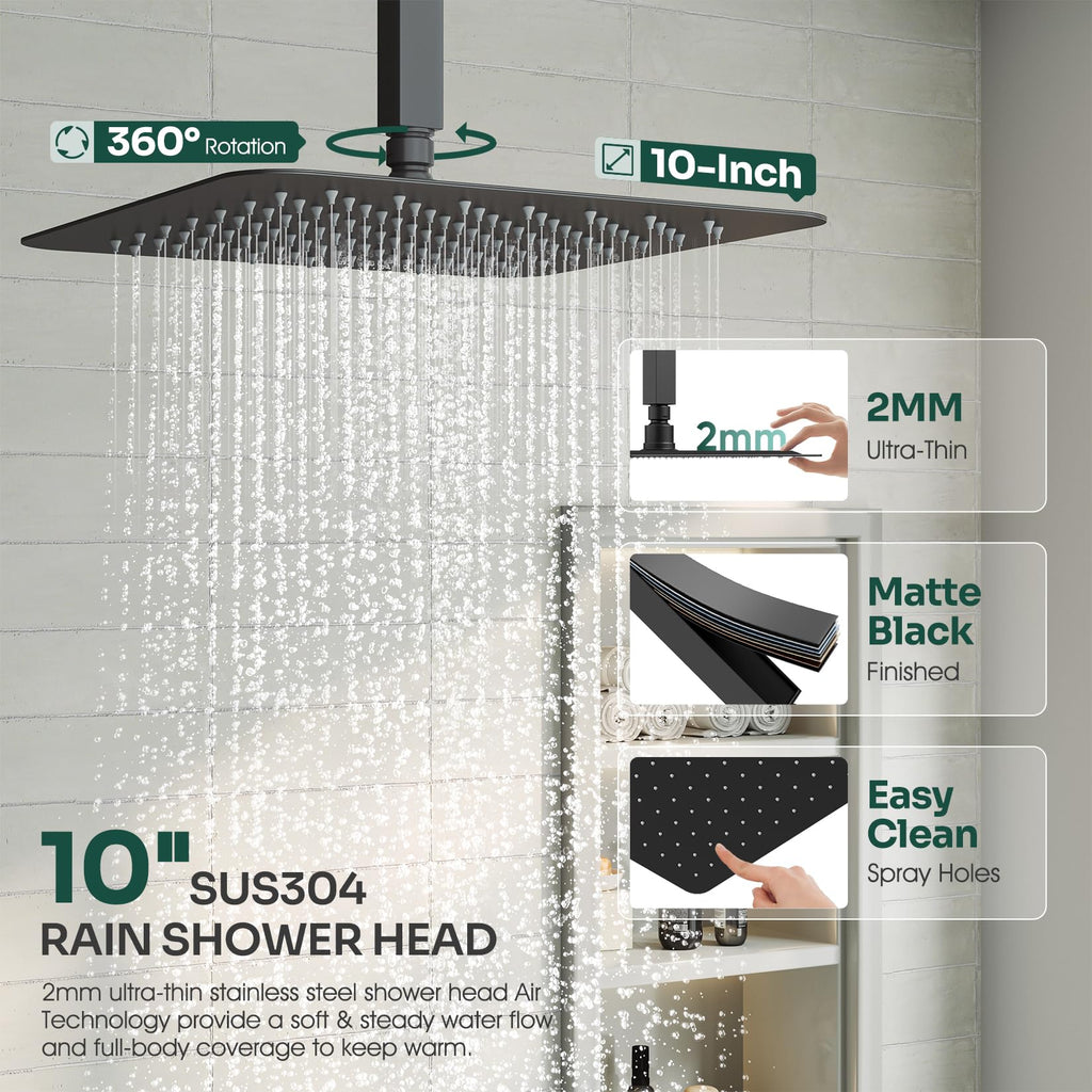 Ceiling Mount Shower System with 10" Rain Head, Handheld & Valve
