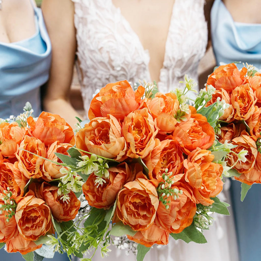 12 Bundles Orange Peonies Artificial Flowers Bulk for Centerpiece