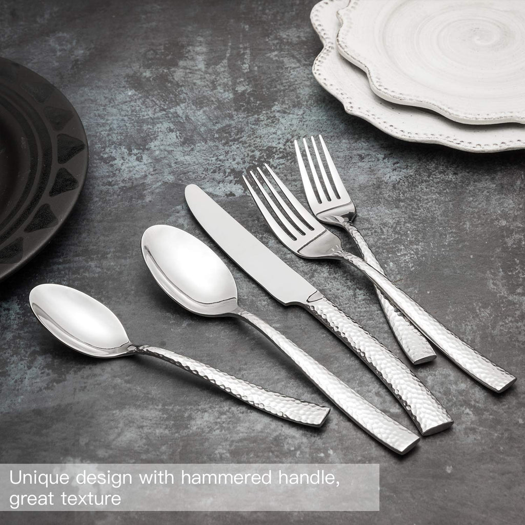 Silverware Set Hammered Pattern 60 Pieces Service for 12