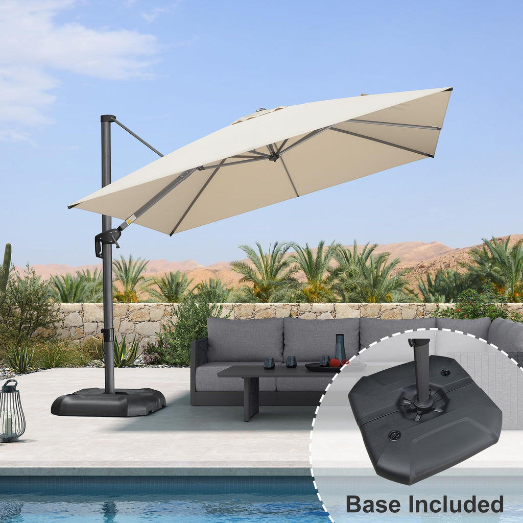 Patio Umbrella with Base Outdoor 10' x 10' 360° Rotation Beige