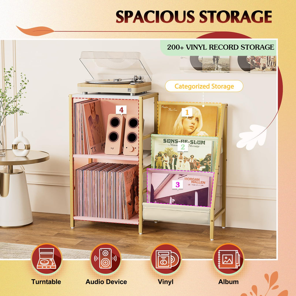 Record Player Stand, Vinyl Record Storage Table with Display Holder Shelf