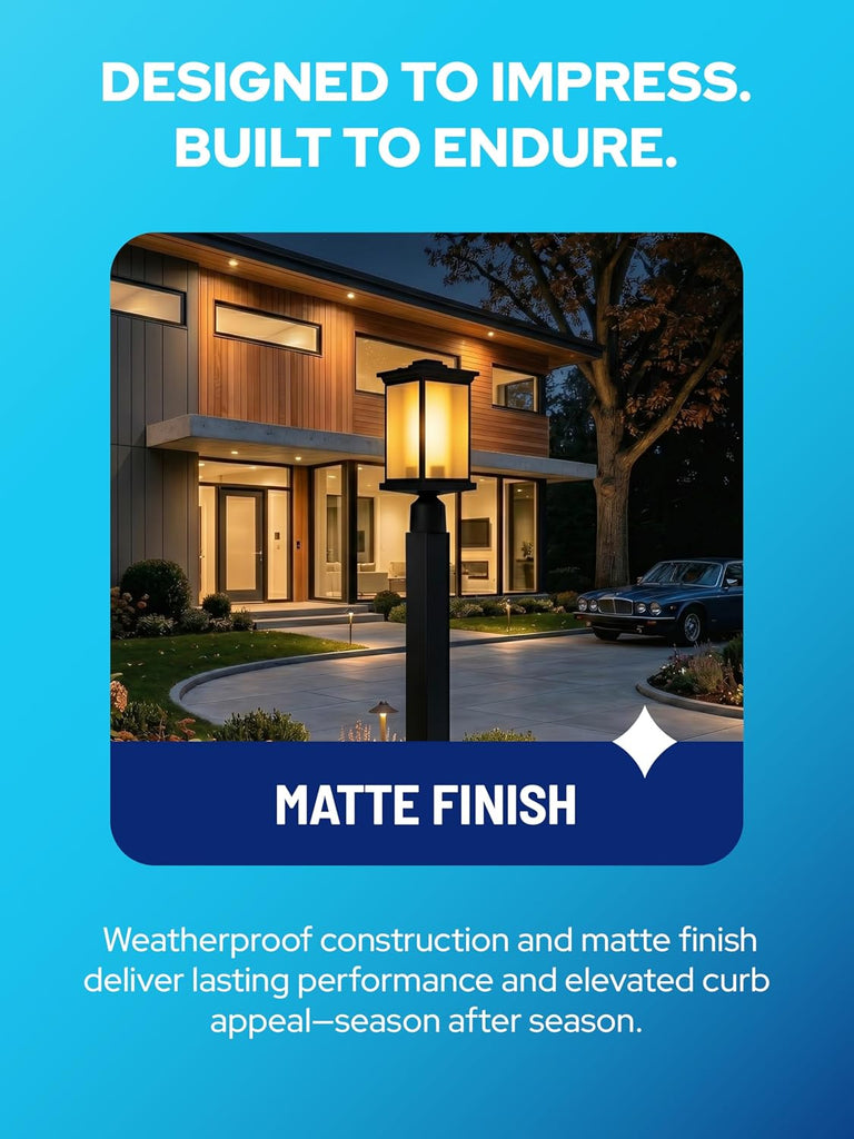 Outdoor Post Light Fixture, Fits 3" Lamp Post Outdoor Lighting - Anti-Rust Waterproof Lantern Pole Light