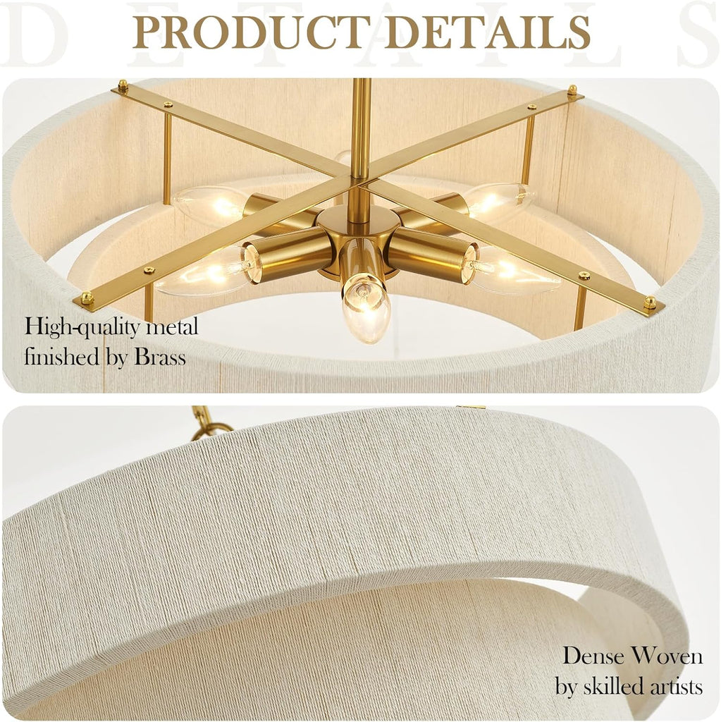 20"Hand Woven Rattan Chandelier Boho Pendant Light Adjustable Coastal Pendant Light for Kitchen Island Dining Living