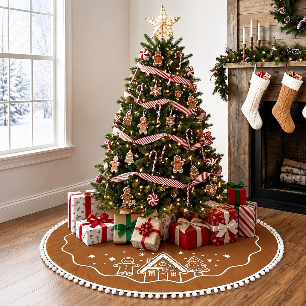 48 Inch Gingerbread Man Christmas Tree Skirt Rustic Brown Mat Decor