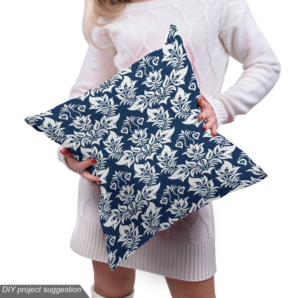Damask Fabric by The Yard, Antique Floral Ornament with Baroque Curls Curves Foliage Nature Theme, Decorative Fabric