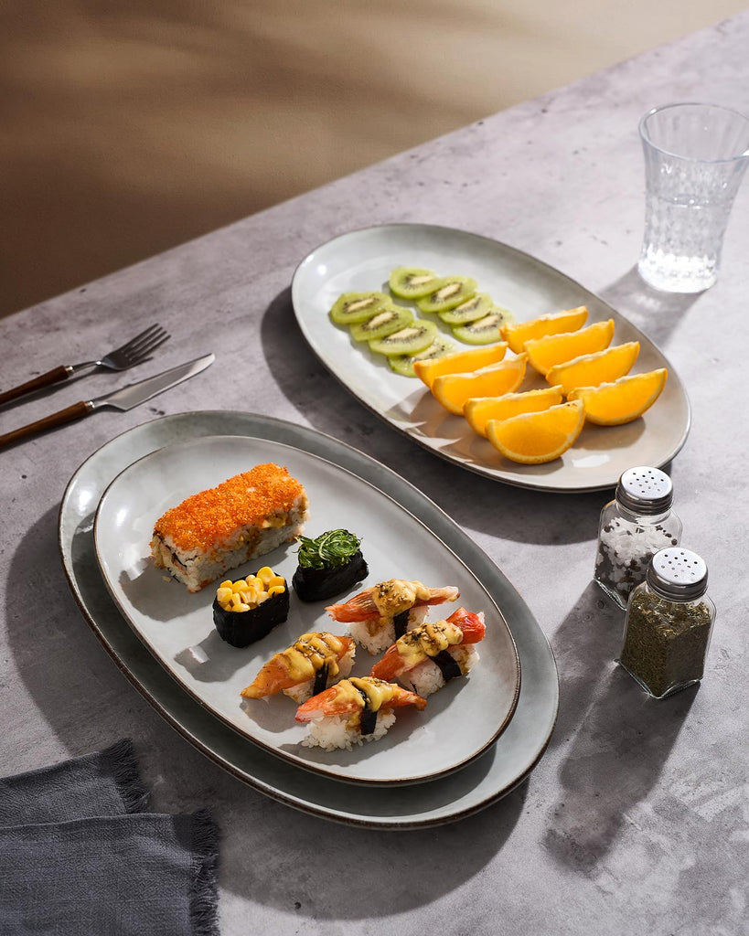 Serving Platters Set of 3 Sizes - Oval, Grey