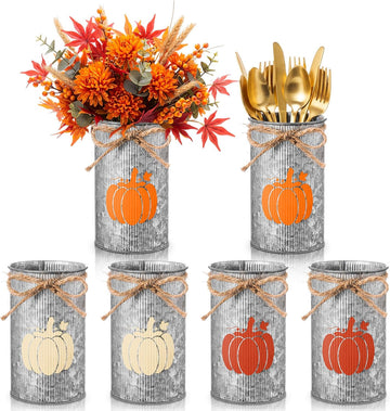 Fall Table Centerpiece Pumpkin Vases Thanksgiving Decor Galvanized Metal Vases for Flowers Farmhouse Mason Jars - Set of 6