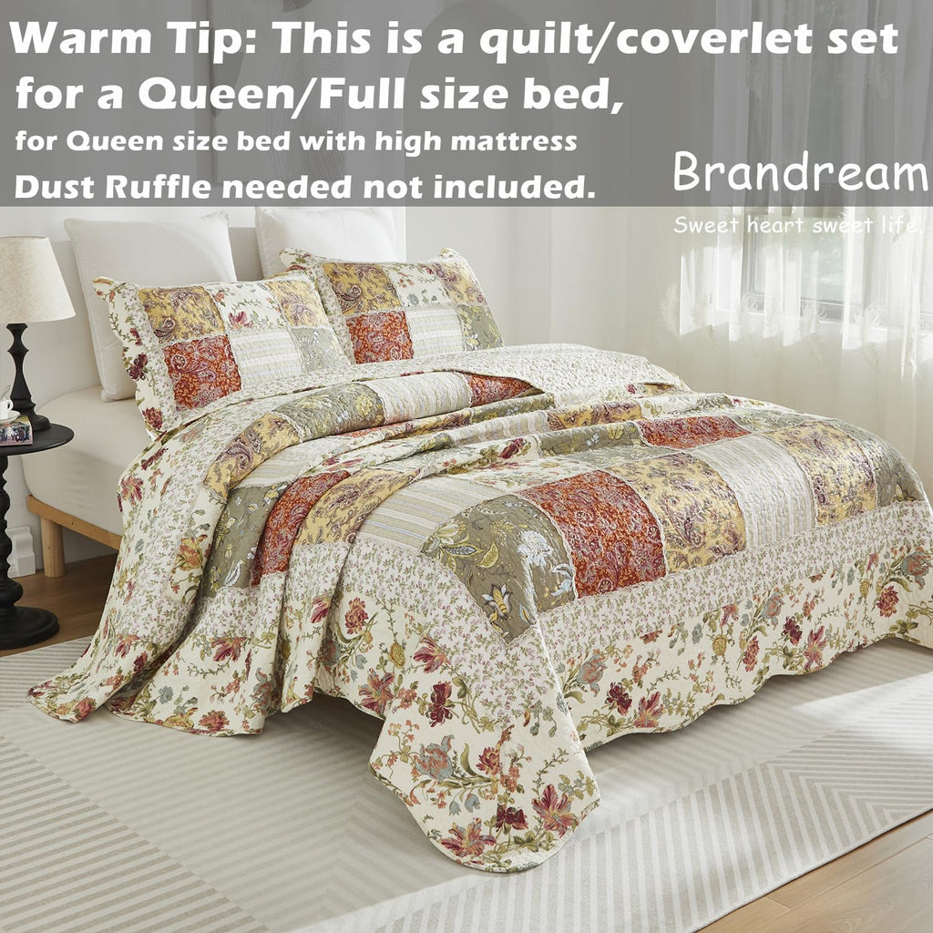 Quilt Set Cotton Farmhouse Patchwork Quilts American Country Quilted Comforter Set 3-Piece