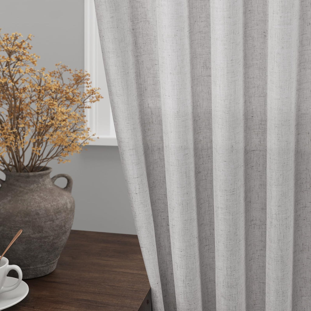 Grey Linen Back Tab Curtains 96 Inches Long 2 Panels Set Sliding Glass Door Grey Semi Sheer Curtains Light Filtering