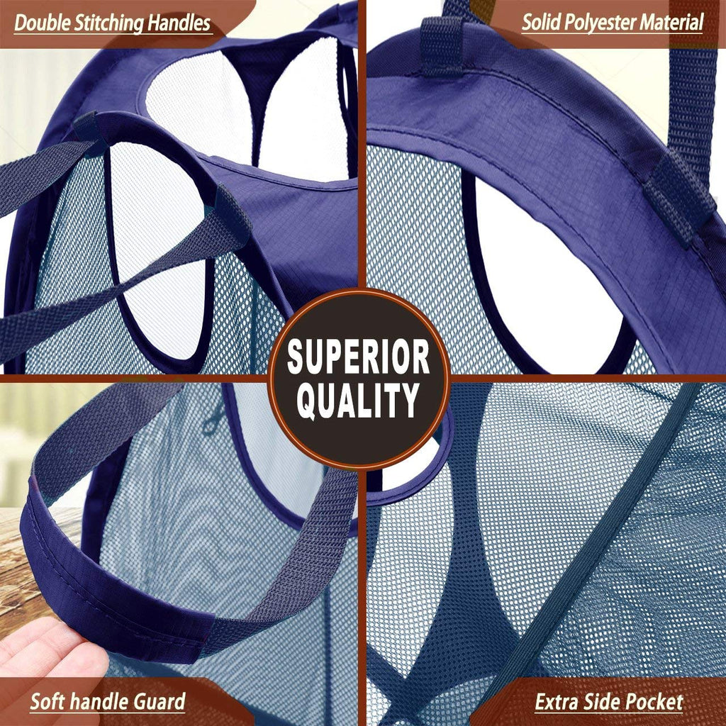 2Pack Strong Mesh Pop Up Laundry Hamper, 70L Collapsible Laundry Basket with Steel Frame, Double‐Stitched Handles &