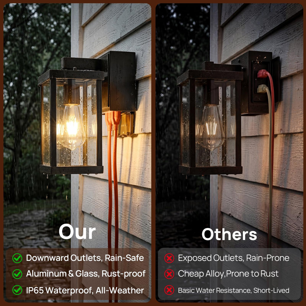 Porch Lights with GFCI Outlets Dusk to Dawn Outdoor Wall Lights Waterproof Exterior Lighting Fixtures Modern Outside