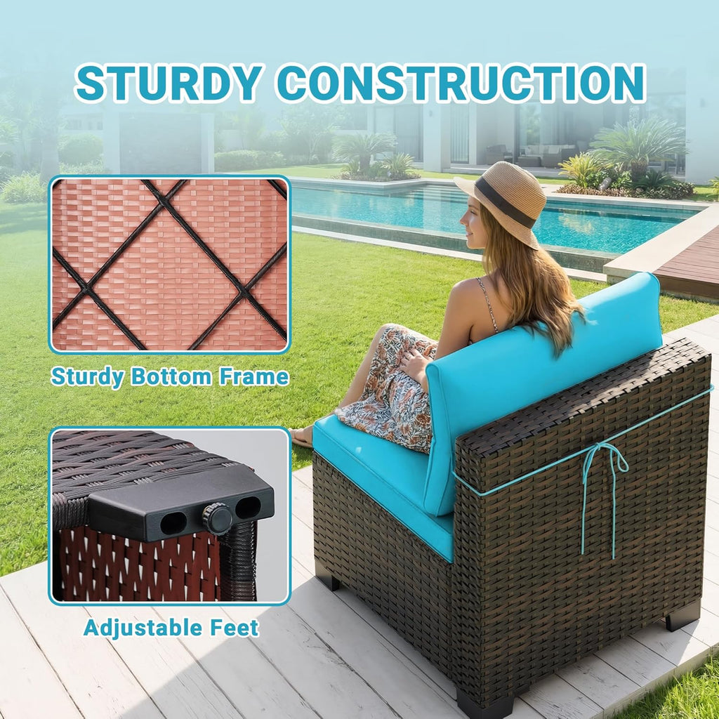 7-Piece Outdoor Patio Furniture Sets, Manual Weaving Rattan Conversation Sectional Sofa with Tempered Glass Coffee
