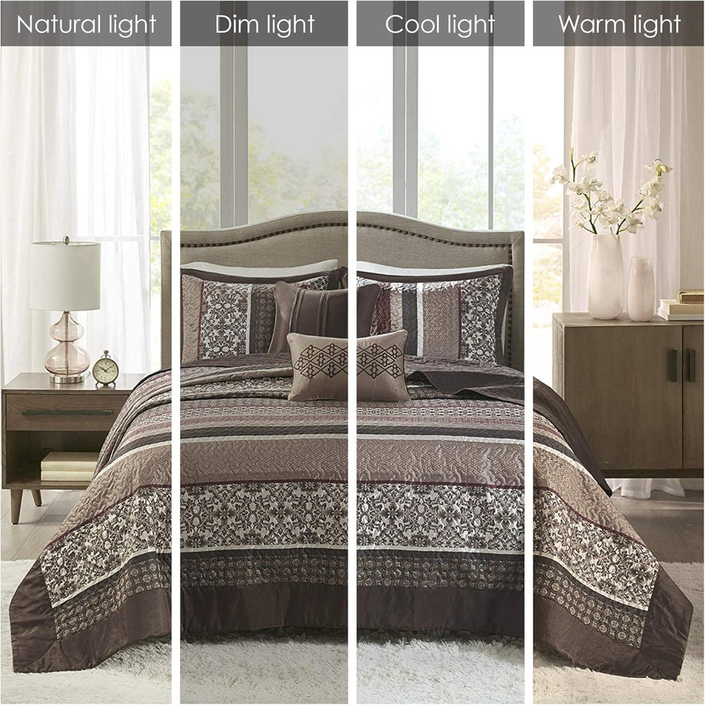 Quilt Set Luxurious Jacquard Stripes Design - All Season, Coverlet Bedspread Lightweight Bedding Layer, Shams