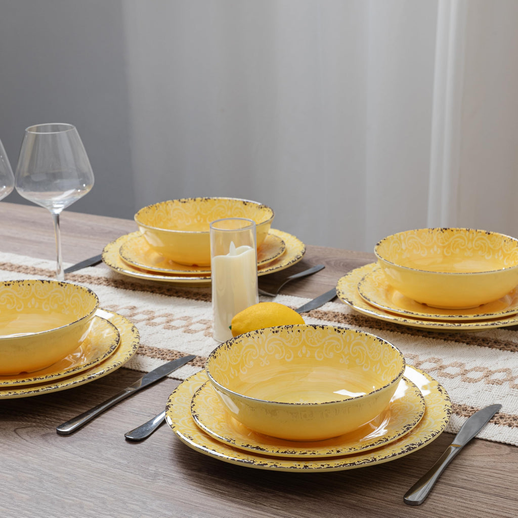 Farmhouse Melamine Dinnerware Set for 4, BPA Free and stackable Dishes Set