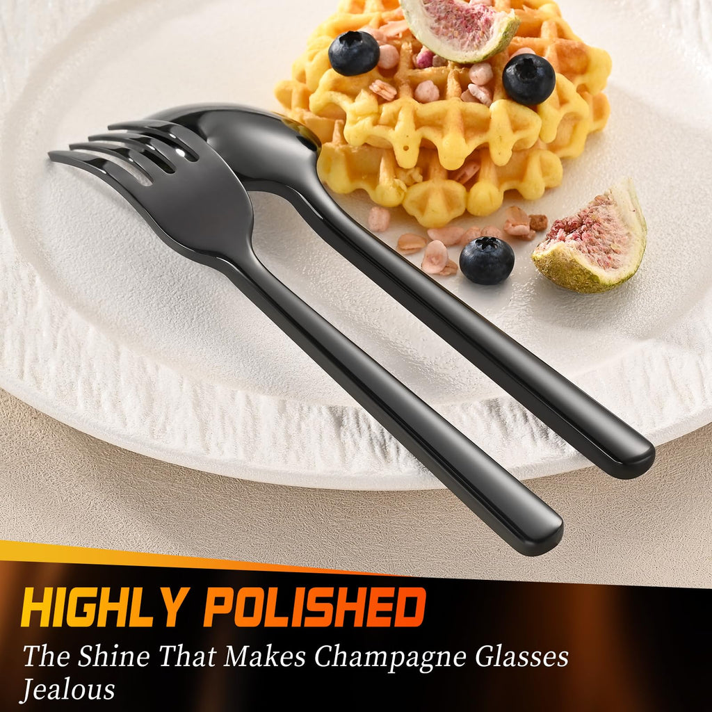 40-Piece Black Silverware Set, Heavy-Duty Stainless Steel Black Flatware Set for 8, Cutlery Set with Modern Round