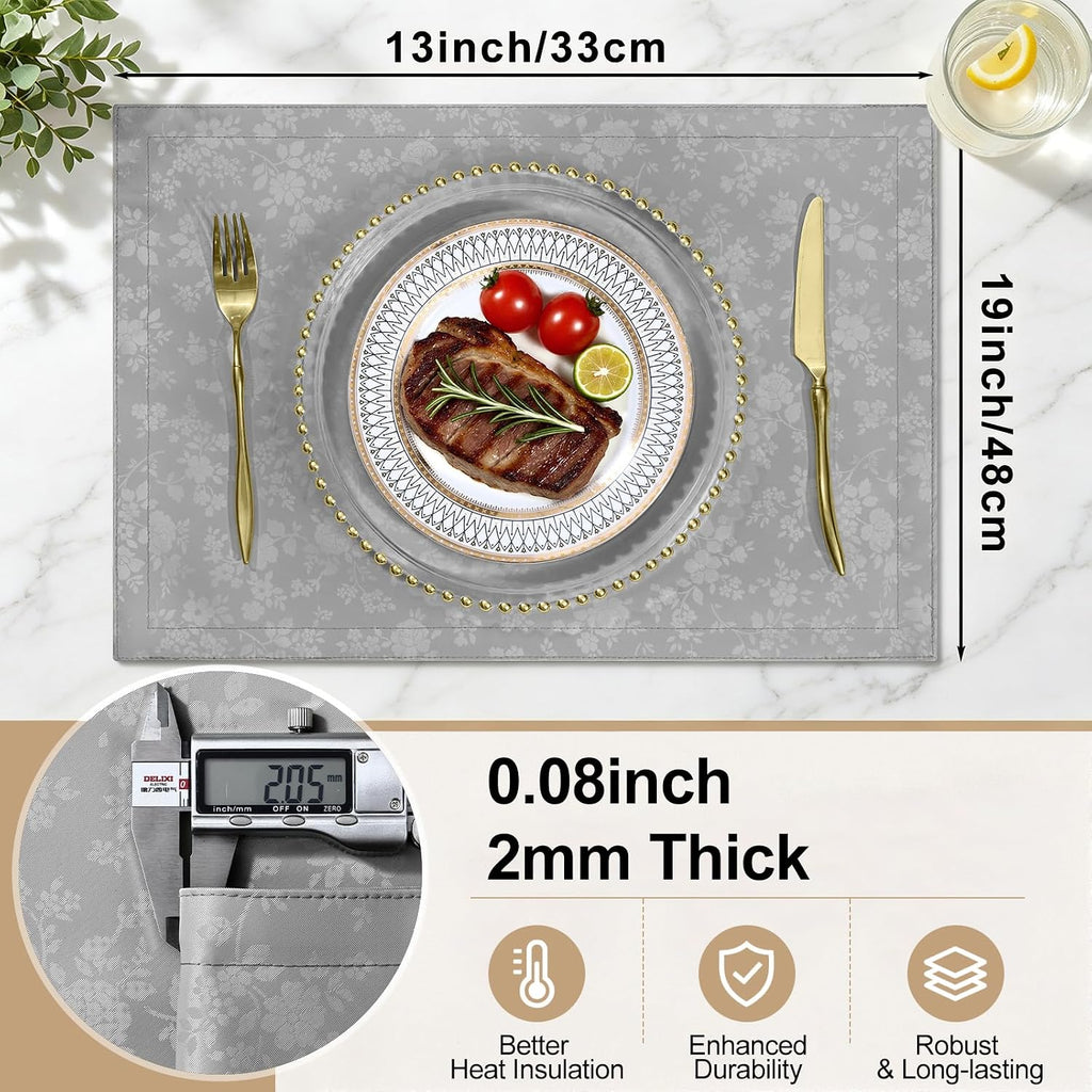Waterproof Wipeable Vinyl Placemats, Grey, 13 x 19 Inch - Set of 4