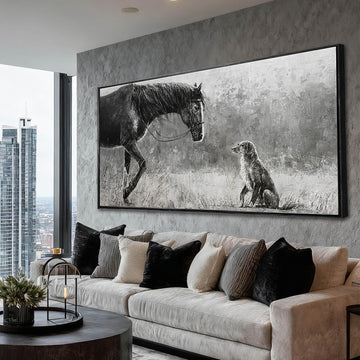 Large Framed Horse Wall Art, Dog Pictures for Wall, 24x48 In