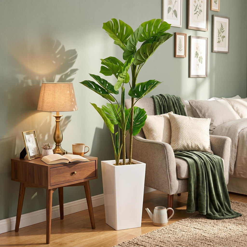 4.5FT Artificial Monstera Plant with White Tall Planter