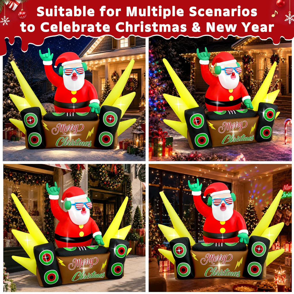 7.5FT Christmas Inflatables, Funny DJ Santa Plays Music on Turntables Inflatable Christmas Decorations with Built-in