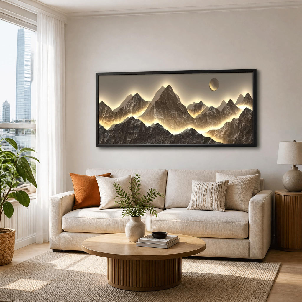 Large Framed Modern Mountain Wall Art Abstract Landscape Canvas Wall Decor