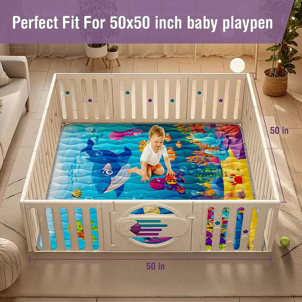 Play Mat, 50x50 Thickened Playpen Mat, Waterproof & Non-Slip, Foldable Play Mat for Floor, Machine Washable Crawling