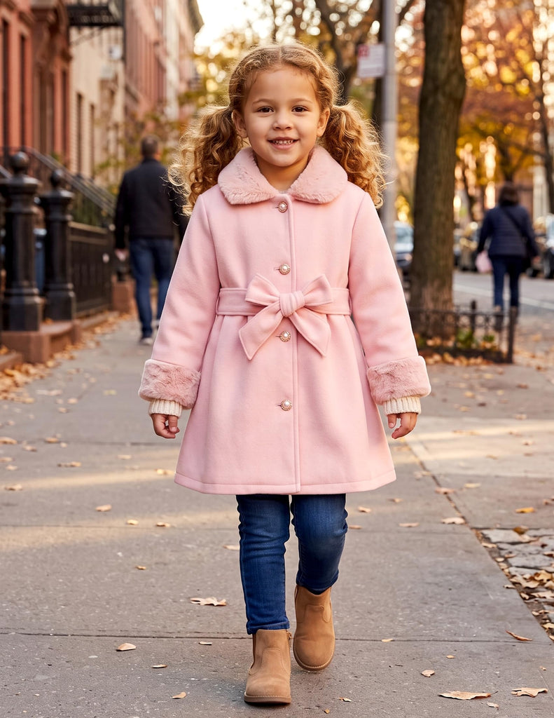 Girls Winter Coat Toddler Faux Fur Collar Fall Jacket Pink