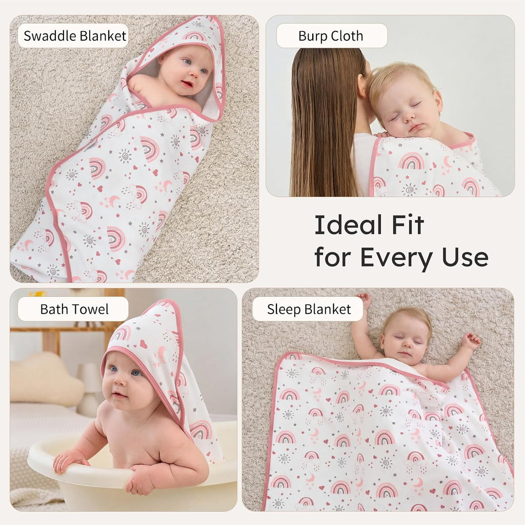 Girl Bath Towels for Newborn, 100% Cotton Hooded Baby Towels for Infant Toddler, 2 Pack Bath Towels with Hood