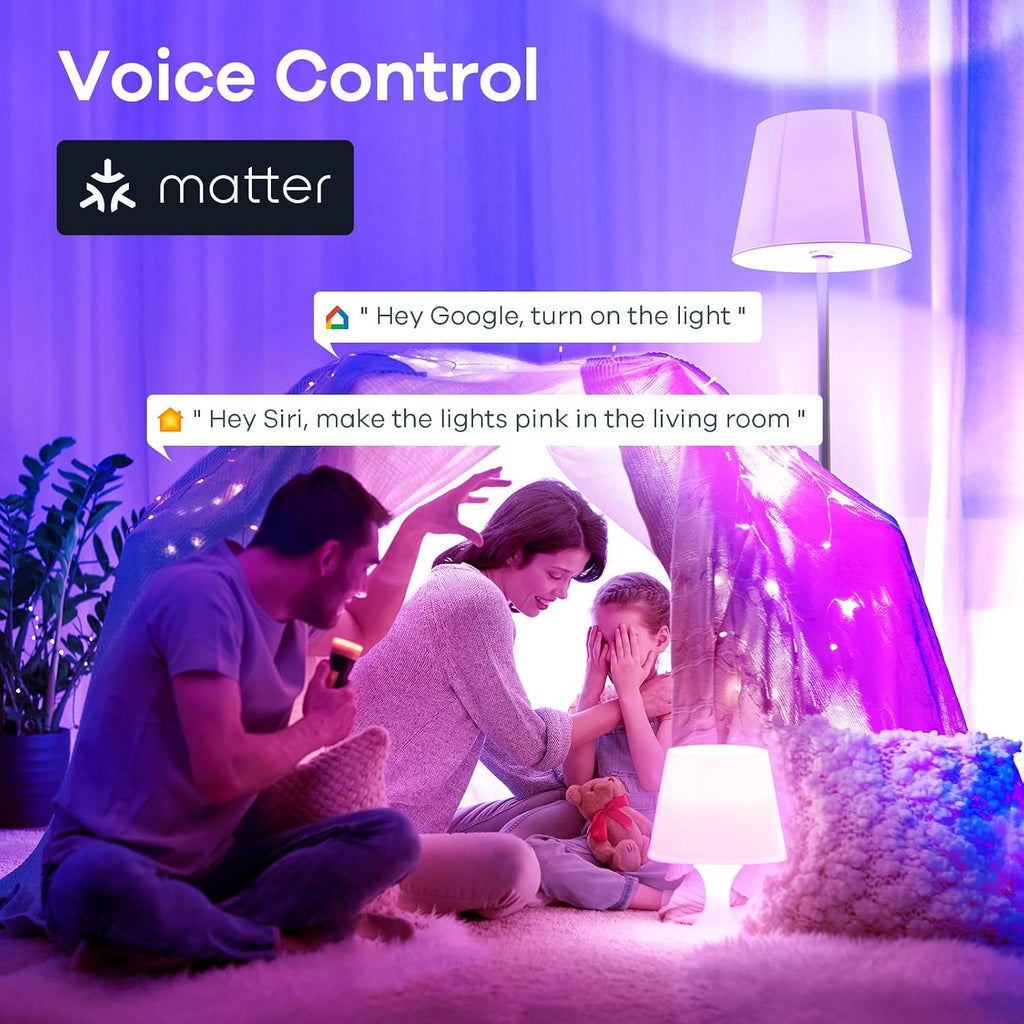Matter Smart Light Bulb, Smart Bulbs Work with Apple Home/Siri/Alexa/Google Home/SmartThings, LED Color Changing