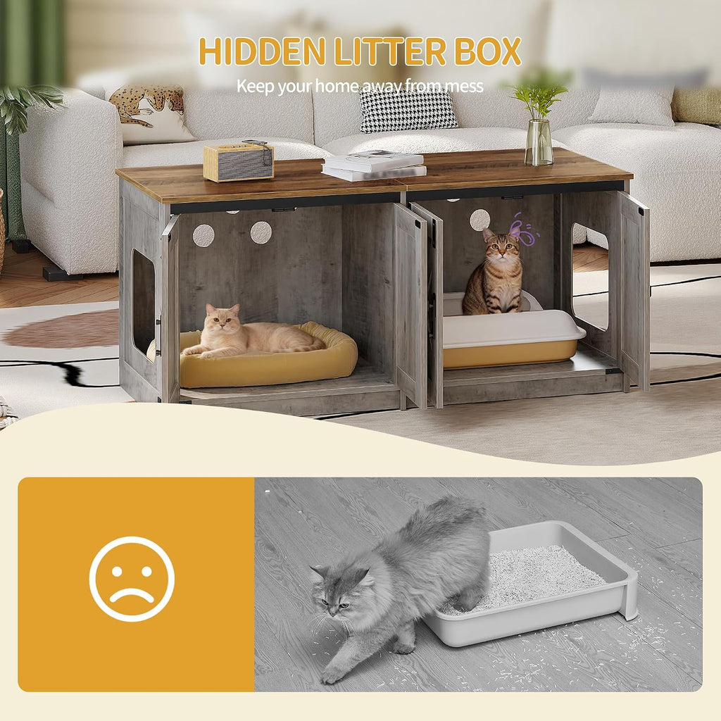 Cat Litter Box Enclosure for 2 Cats, Hidden Litter Box Furniture