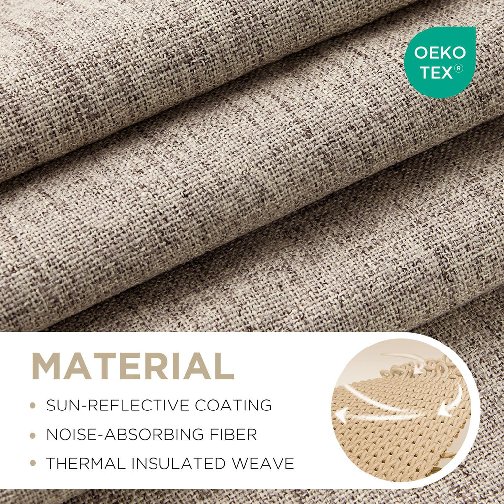 100% Blackout Curtains, Natural Linen Curtains, Thermal Insulated Light Blocking Drapes, Rod Pocket & Back Tab